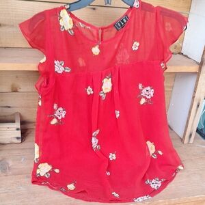 Umi Red Floral Flutter Sleeve Blouse